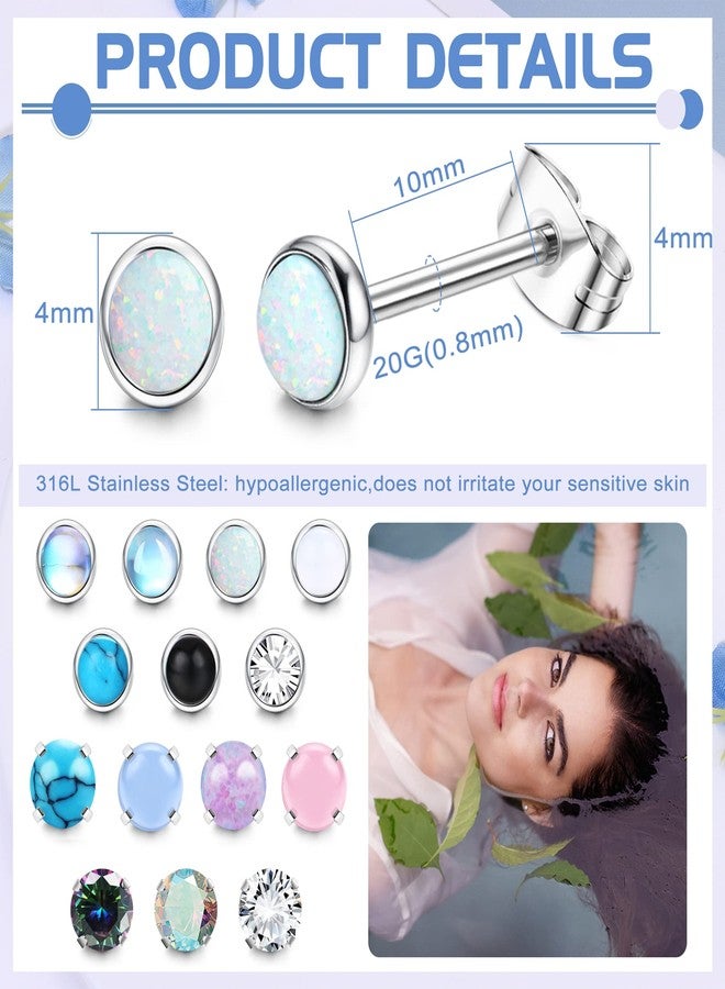 SAILIMUE 14 Pairs Hypoallergenic Surgical Steel Stud Earrings for Women Men Tiny CZ Opal Moonstone Turquoise Earrings Studs Set Piercing Jewelry - Image 2